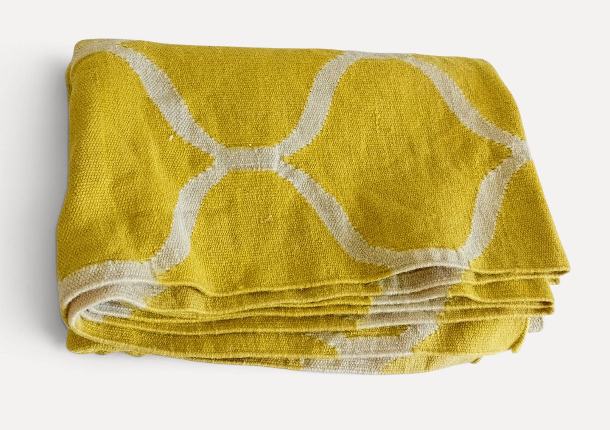 Vintage Moroccan Hand Loomed Yellow and Ivory Wool Rug, Late 20th Century