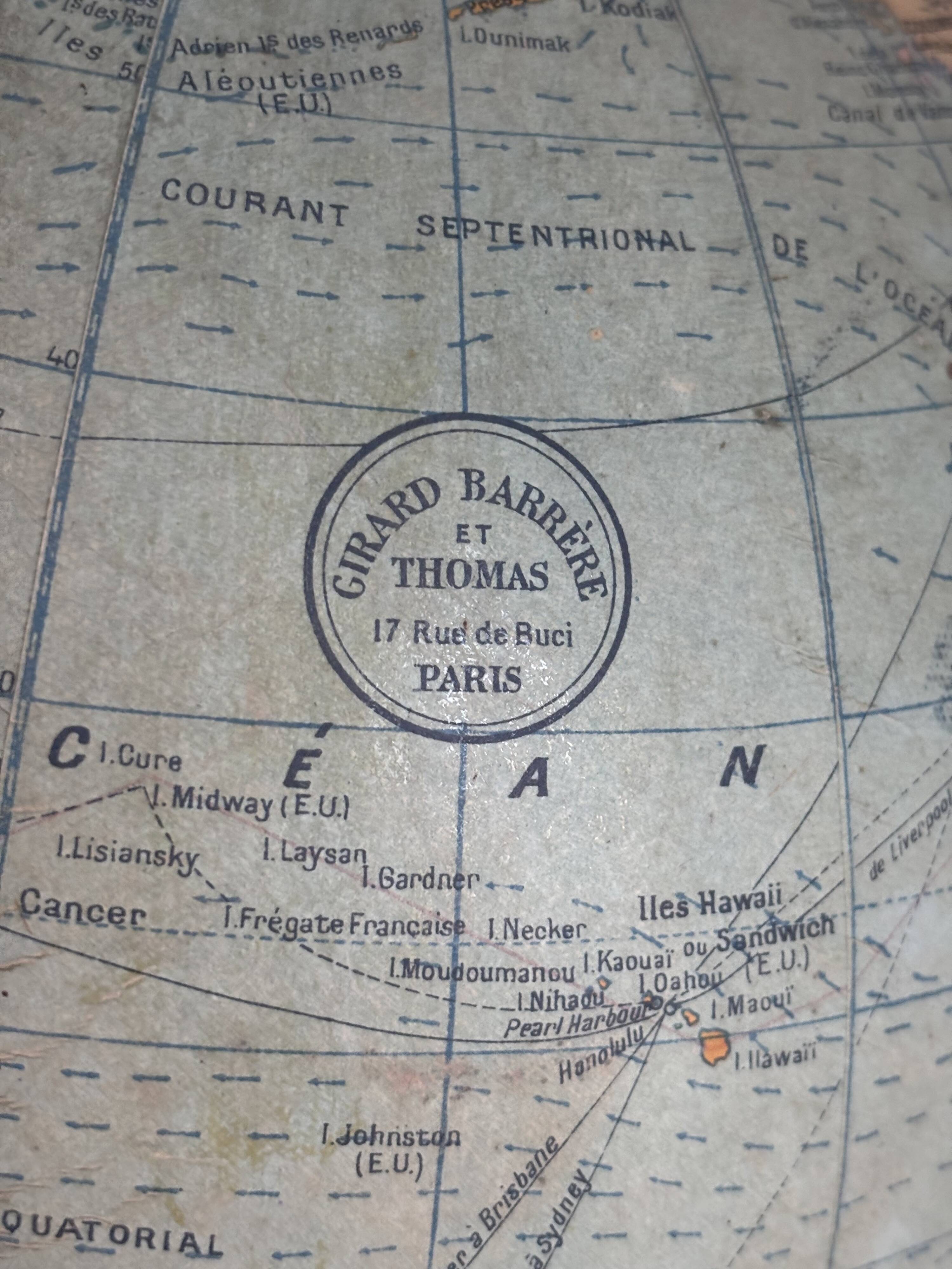 Globe vintage 1950 terrestre Girard et Barrère et Thomas - 46 cm