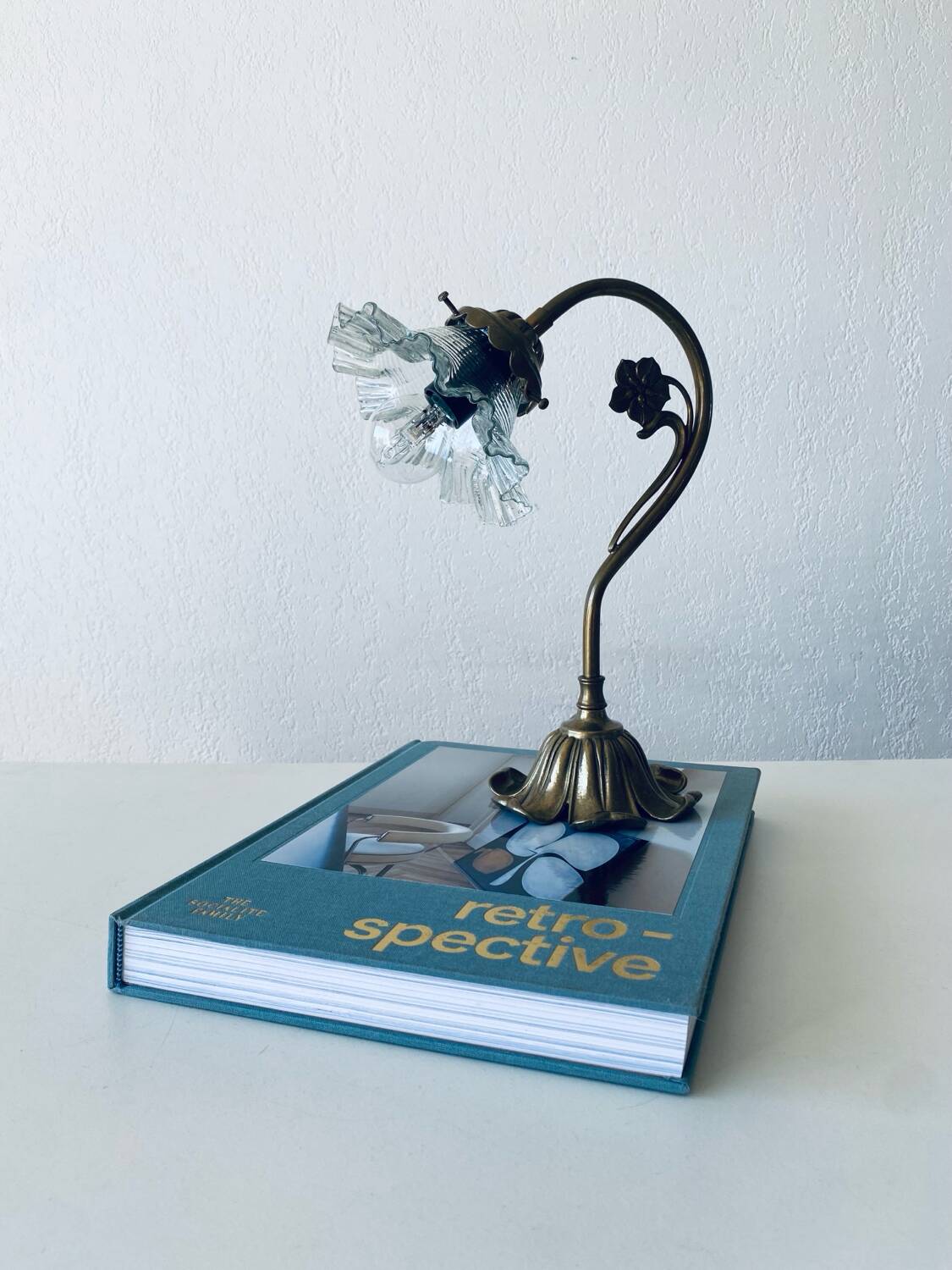 Vintage brass and glass flower lamp