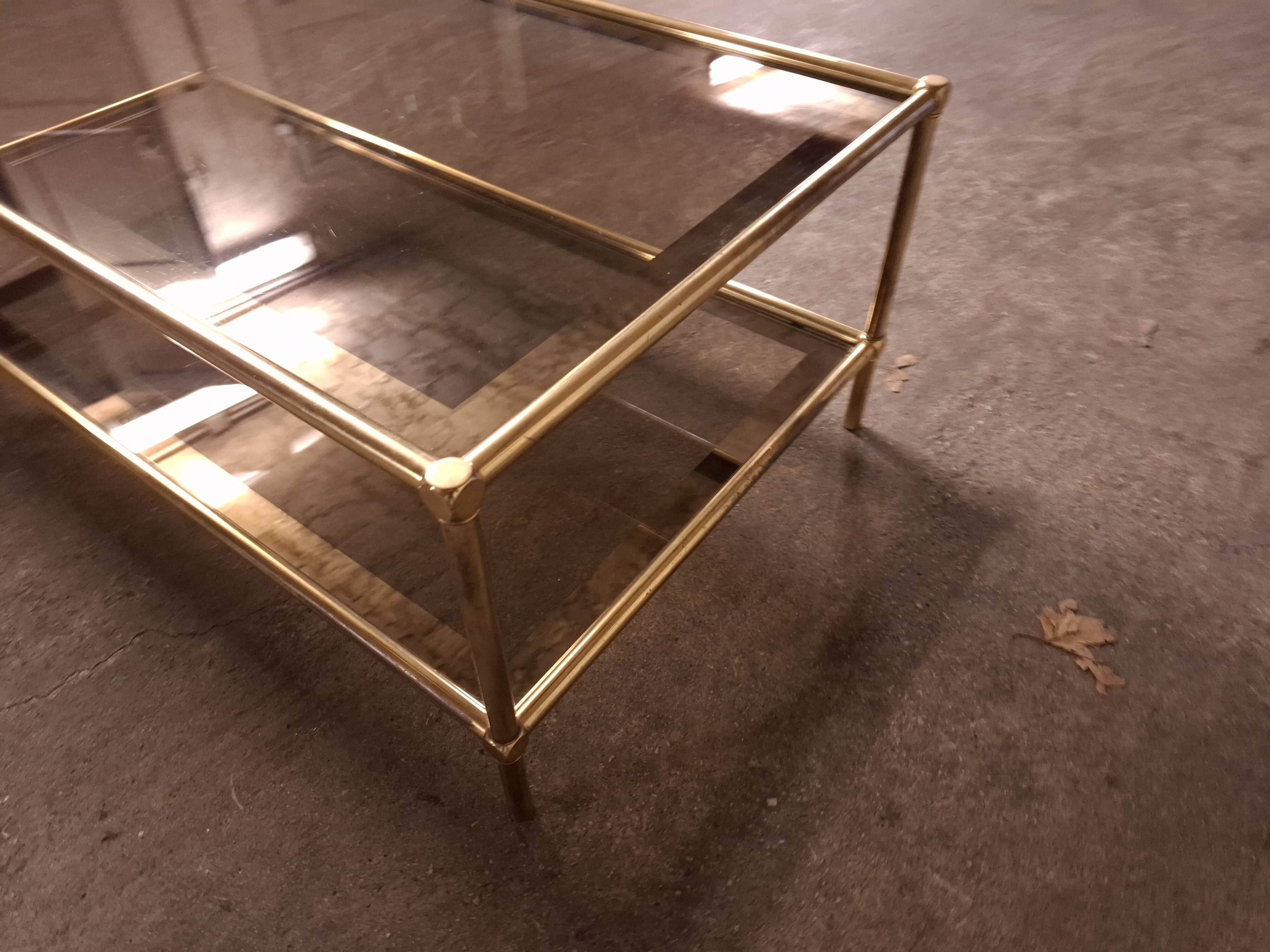 Vintage 80's brass coffee table, glass tops