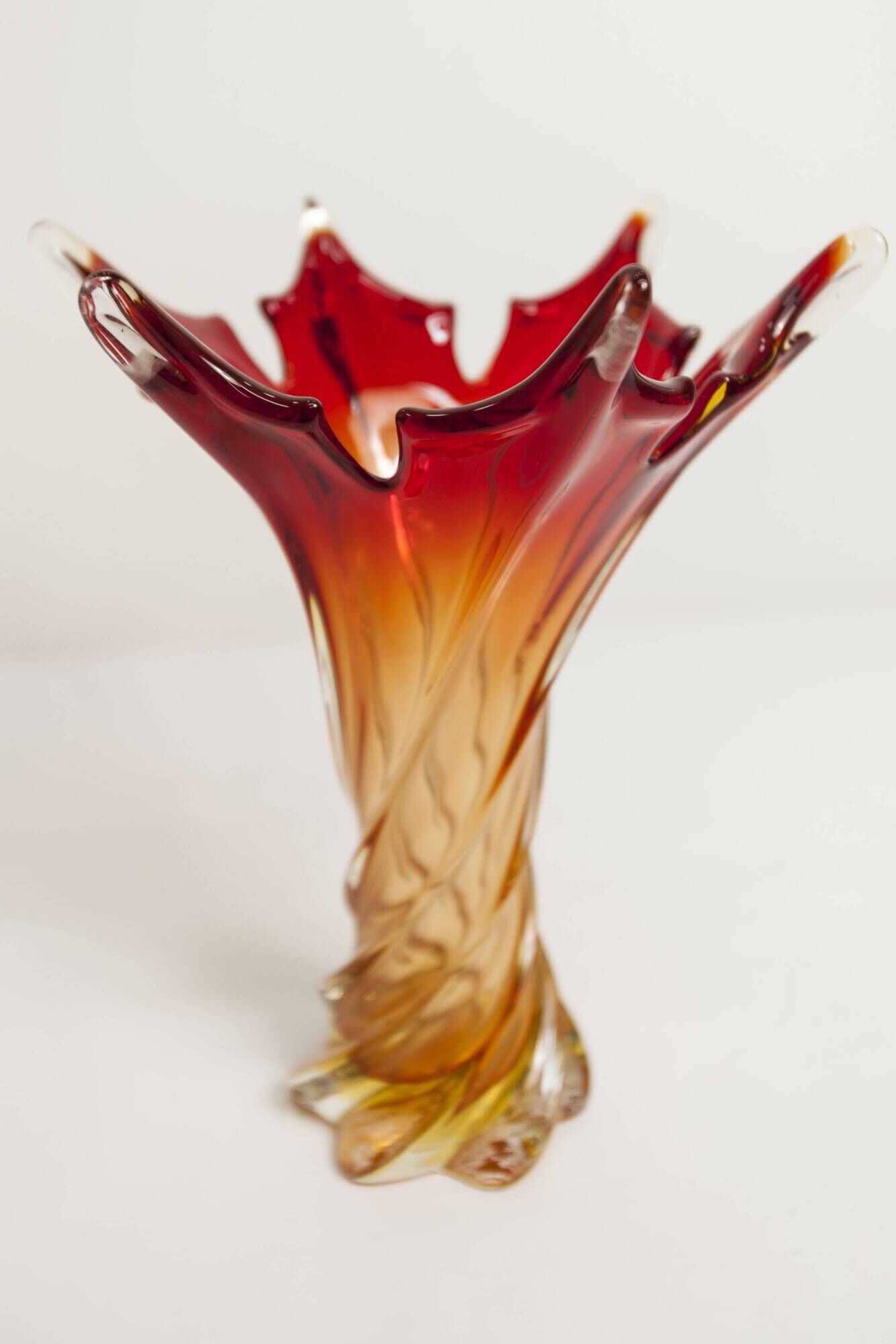 Murano glass vase by Fratelli Toso signed Murano orange and red