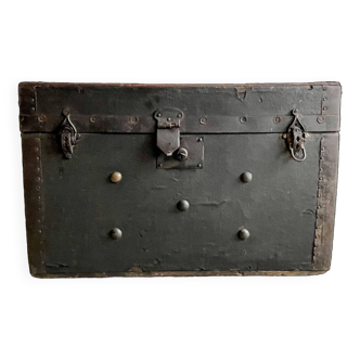 Antique Black Wooden Trunk Chest