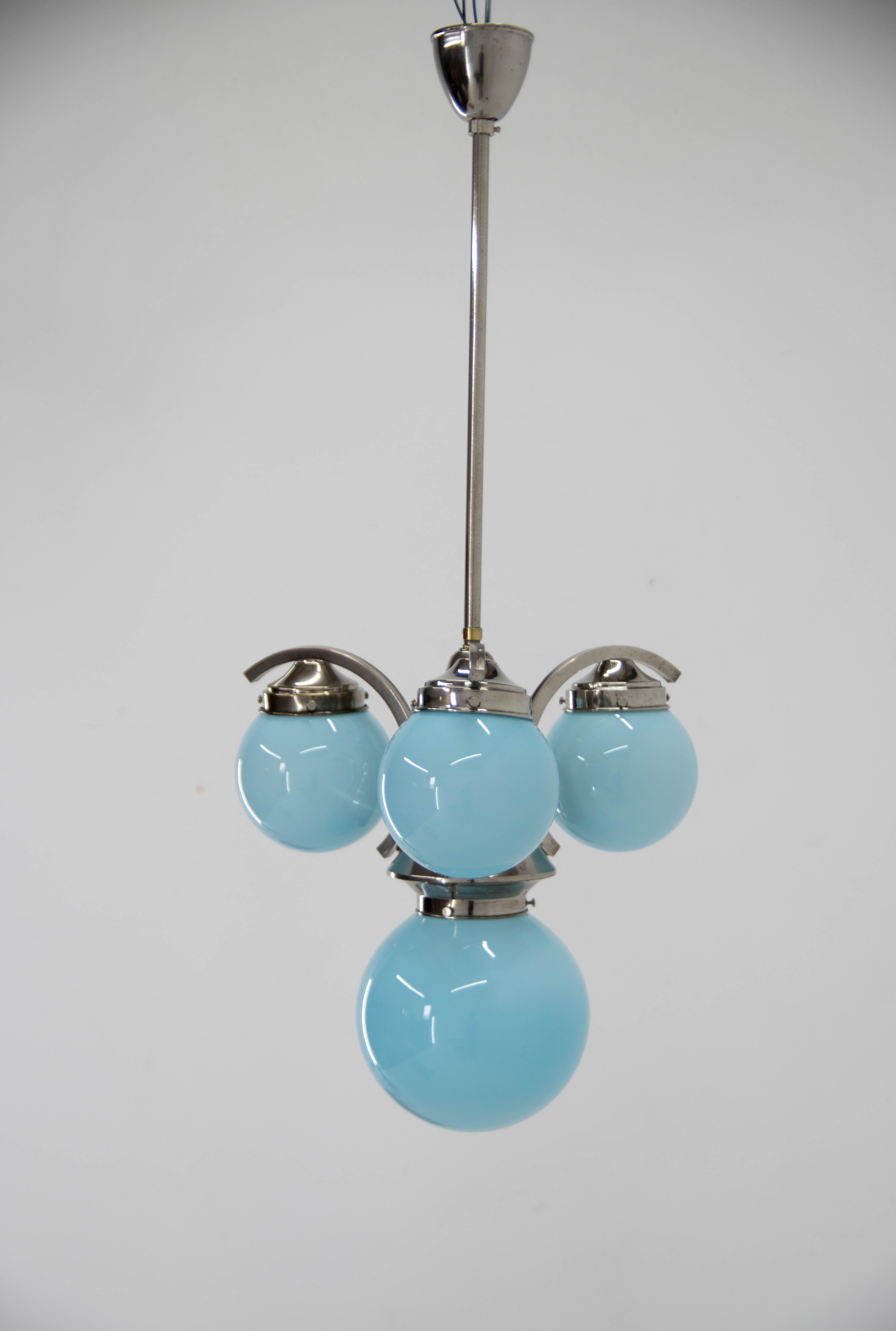 Art deco blue chandelier, 1930s, restored