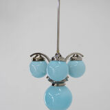 Art deco blue chandelier, 1930s, restored