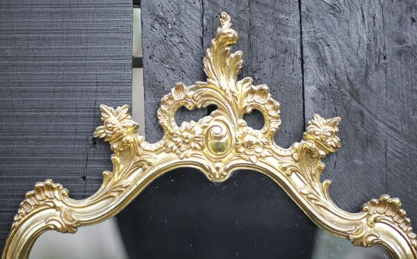 Console et son miroir vintage, console murale laiton et marbre, miroir laiton style rococo