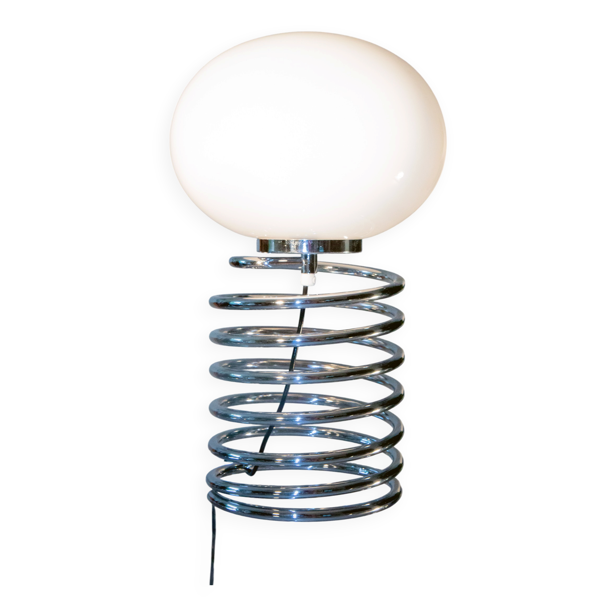 Lampe spirale Ingo Maurer fin 60's, verre et chrome