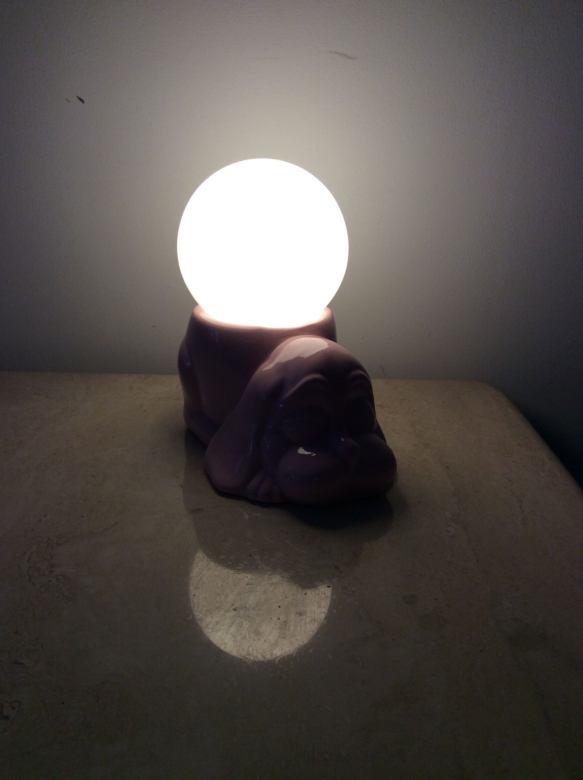 Vintage lamp dog ceramic opal globe 70s-80s
