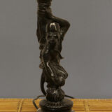 Lamp monkey learned juggler in patinated bronze