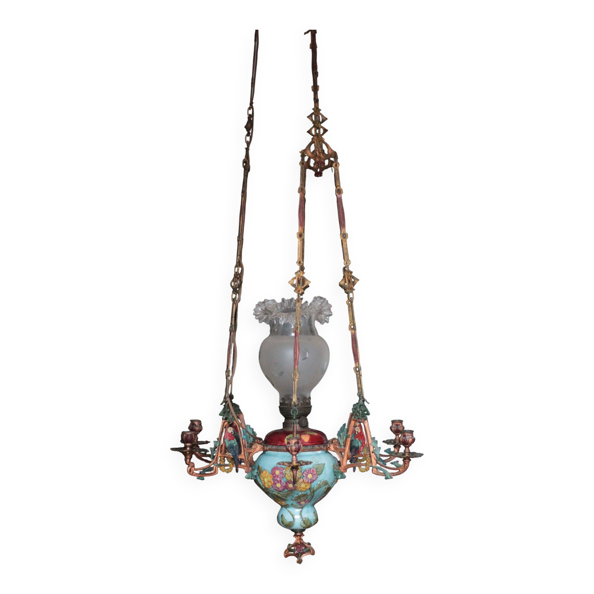 Antique bronze Napoleon III pendant light, 19th century ceiling lamp