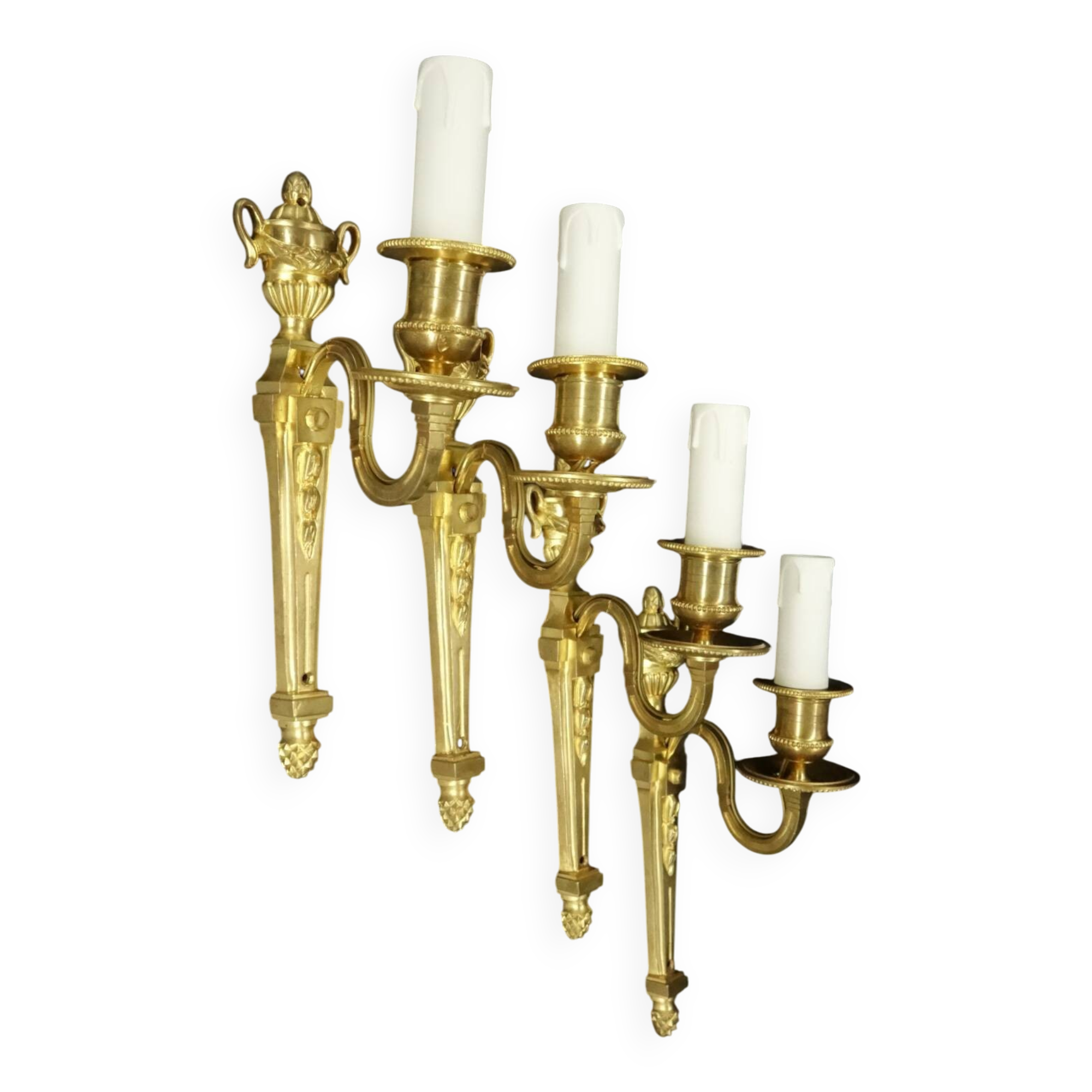Set of 4 Louis XVI style 1-light wall lights from the 19th century - gilded bronze