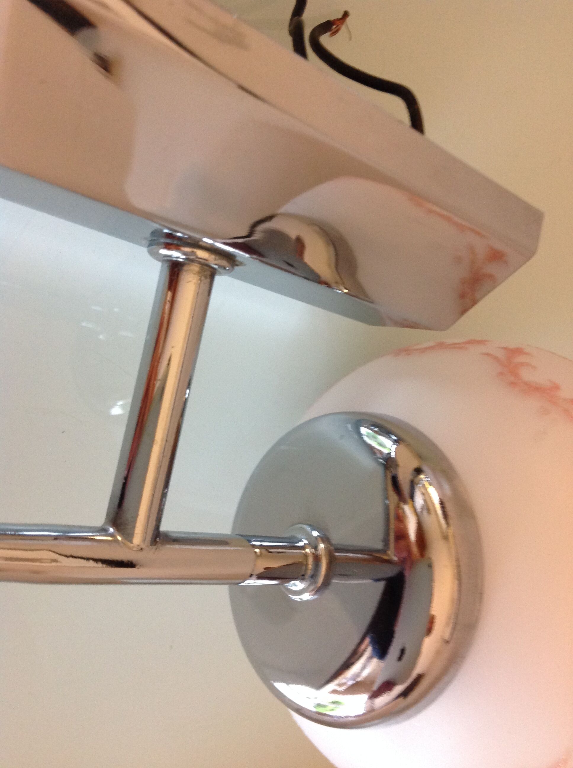 Pair of white opaline and chromed metal / vintage wall lamp 60s-70s