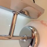 Pair of white opaline and chromed metal / vintage wall lamp 60s-70s