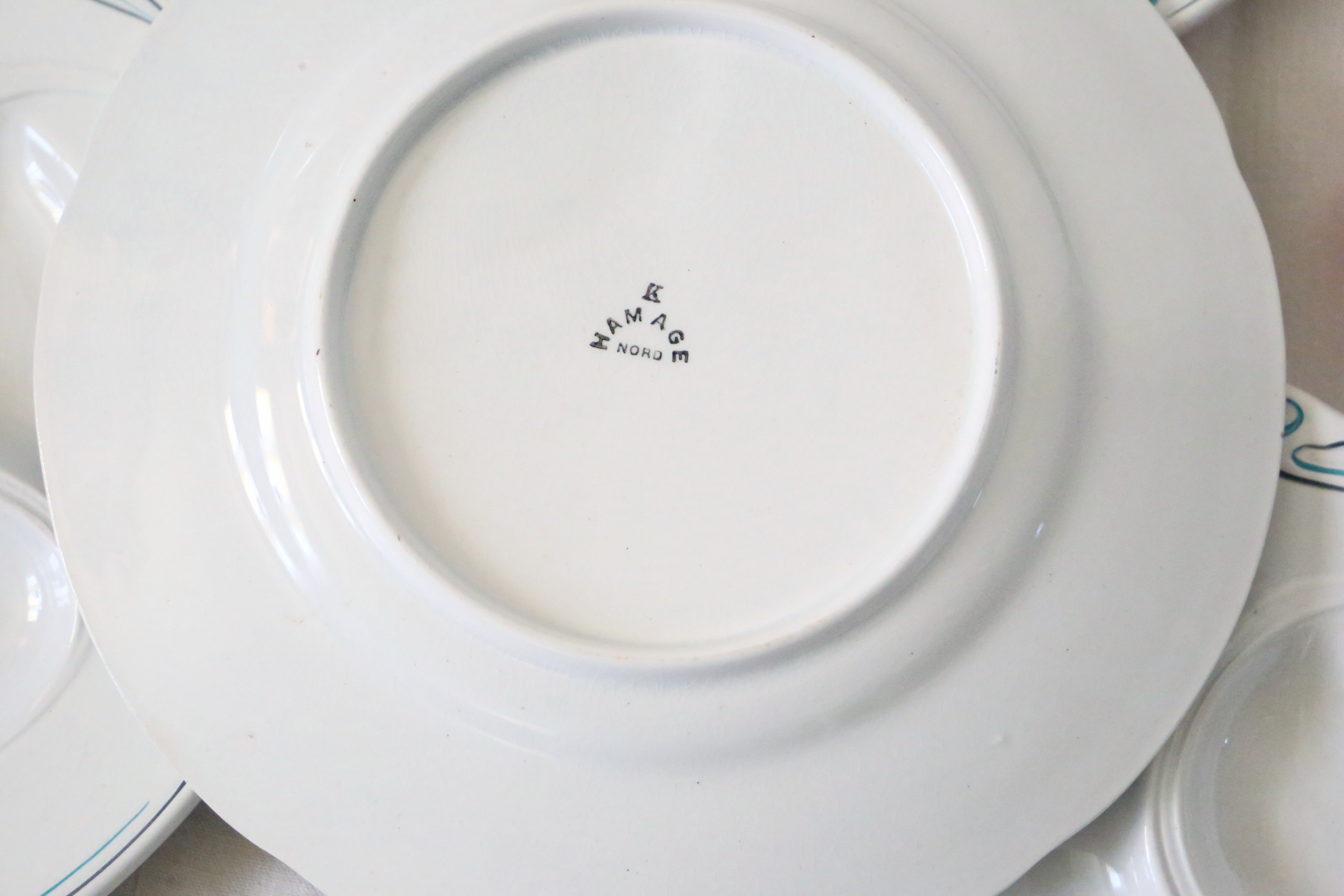 Set of 5 asparagus plates, Hamage, 1930, French manufacture, rare, art deco