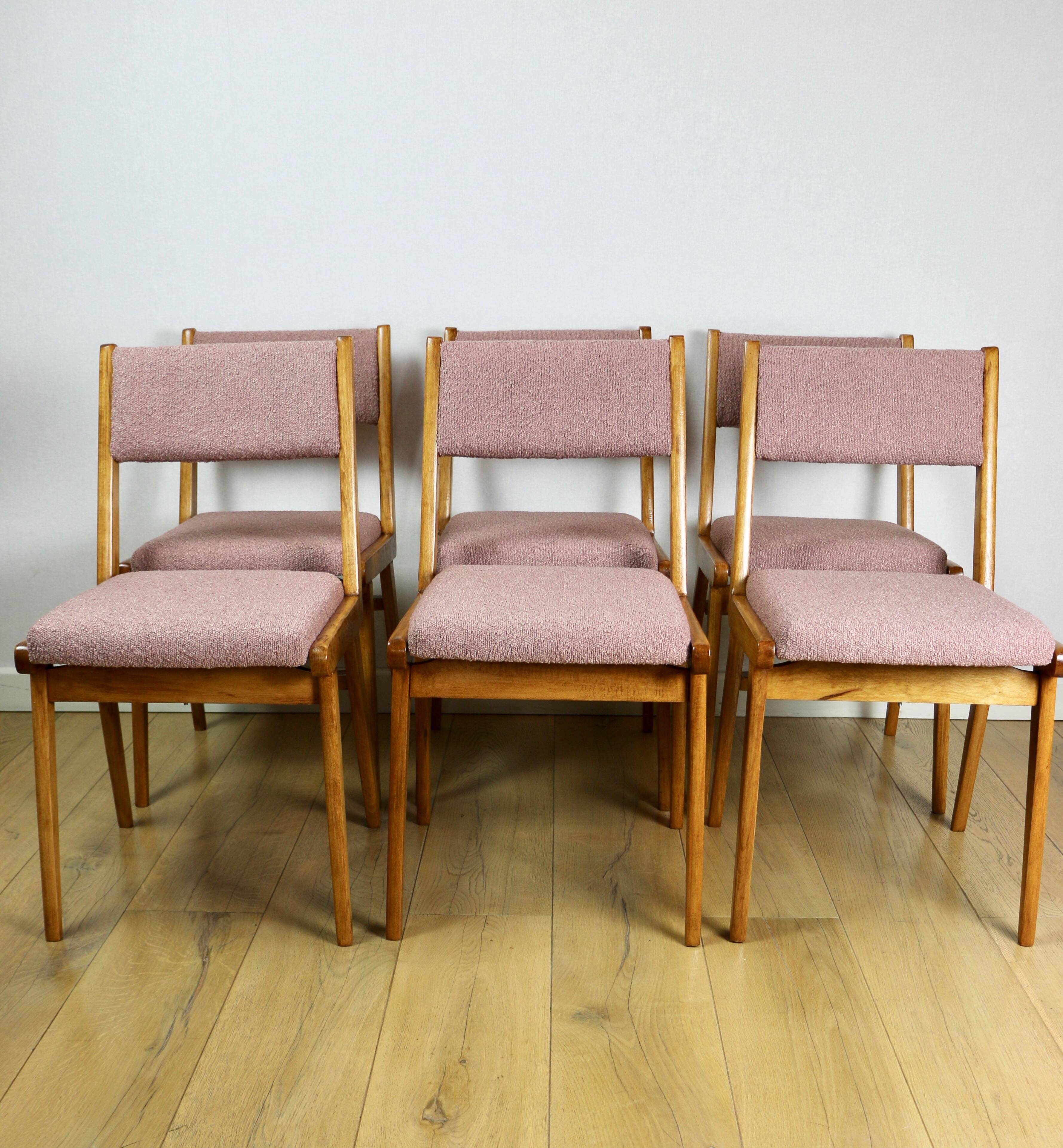 Vintage fuchsia boucle chairs - set of 6