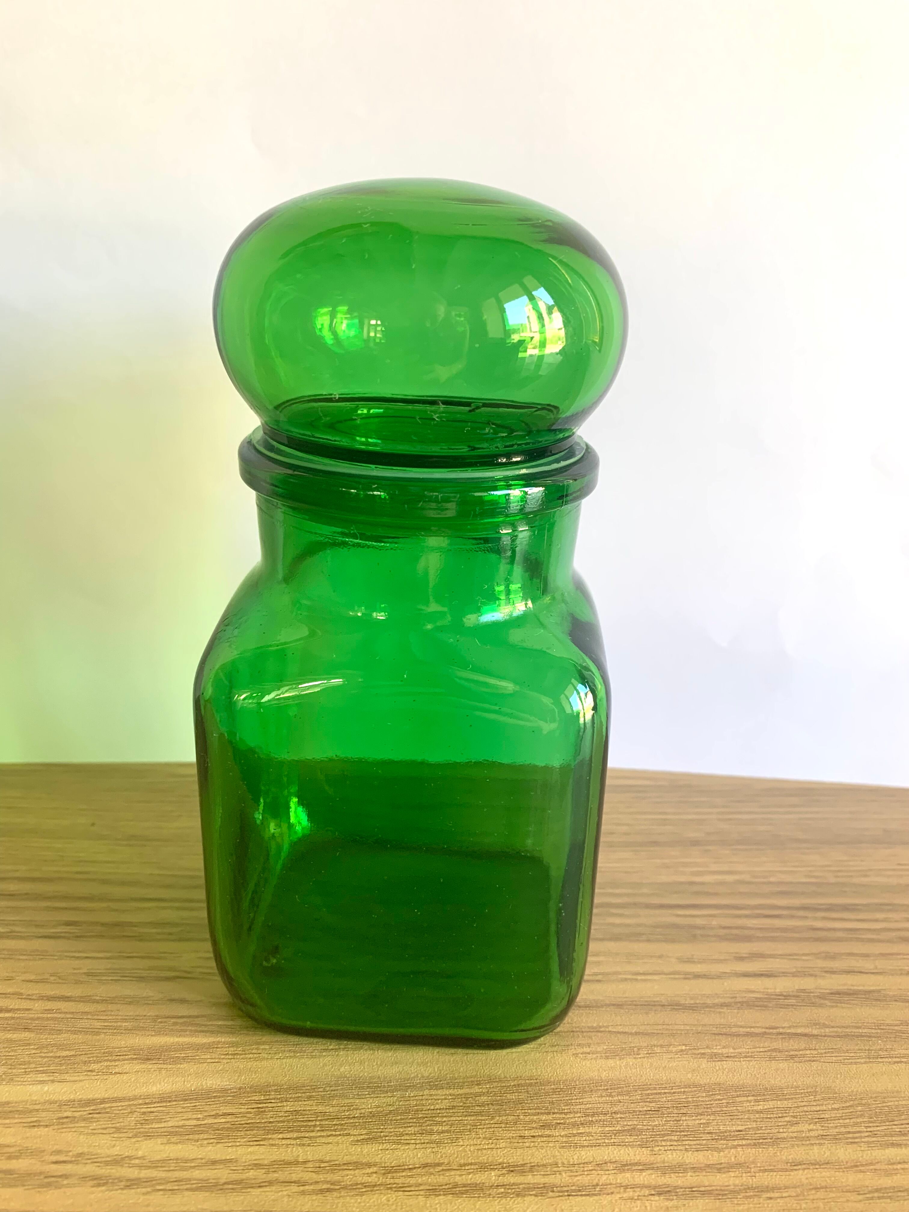 Vintage green glass jar 1970