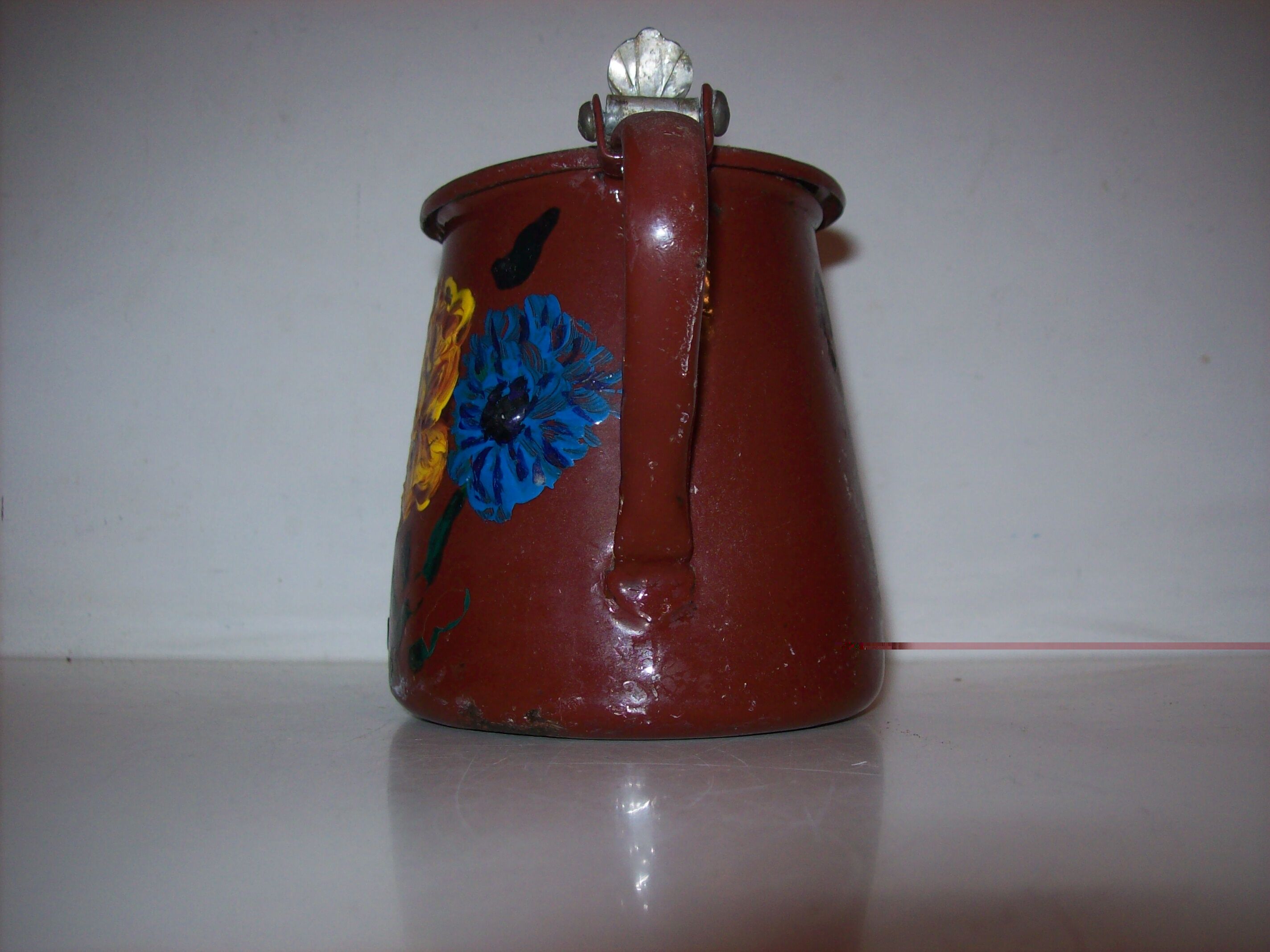 Painted enamelled teapot
