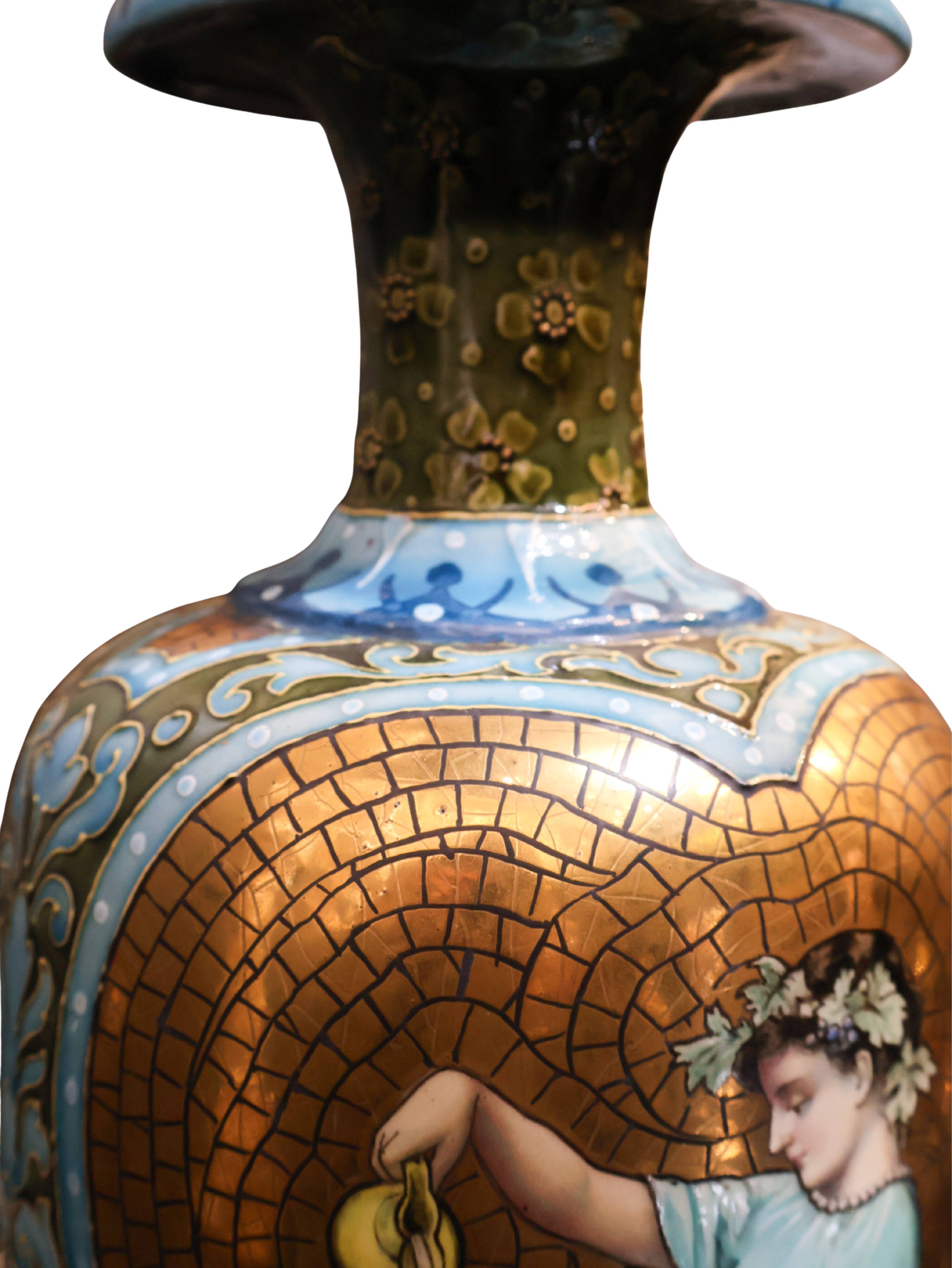 Pair of Art Nouveau vases in glazed ceramic signed Catelin