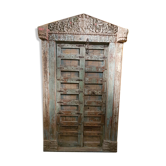 Door sculpted Indian Rajasthan old patina original old teak 145 x 15 x 250