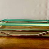 Vintage folding beach chair in chrome metal and woven plastic