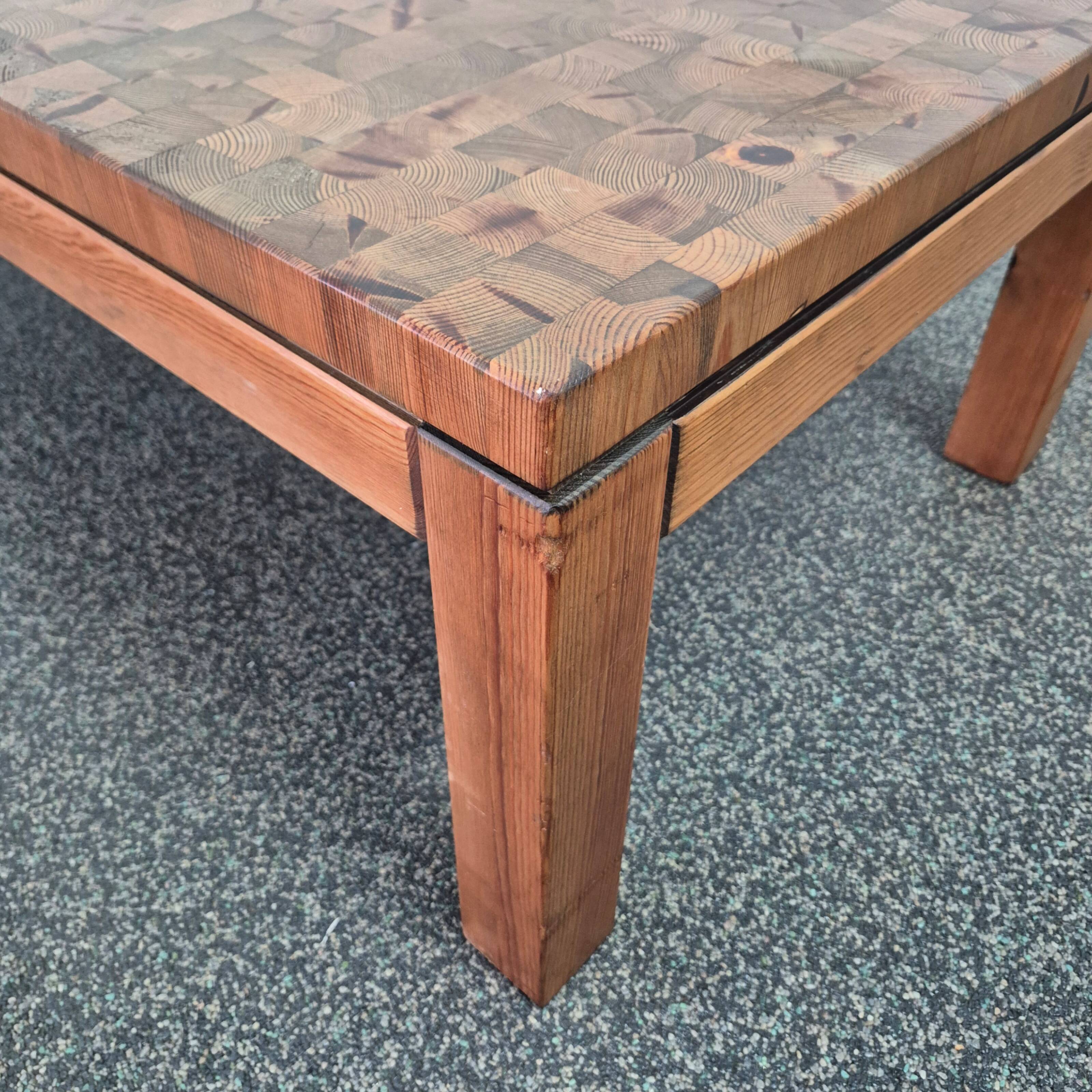 Large wood mosaic coffee table. Netherlands 1960s