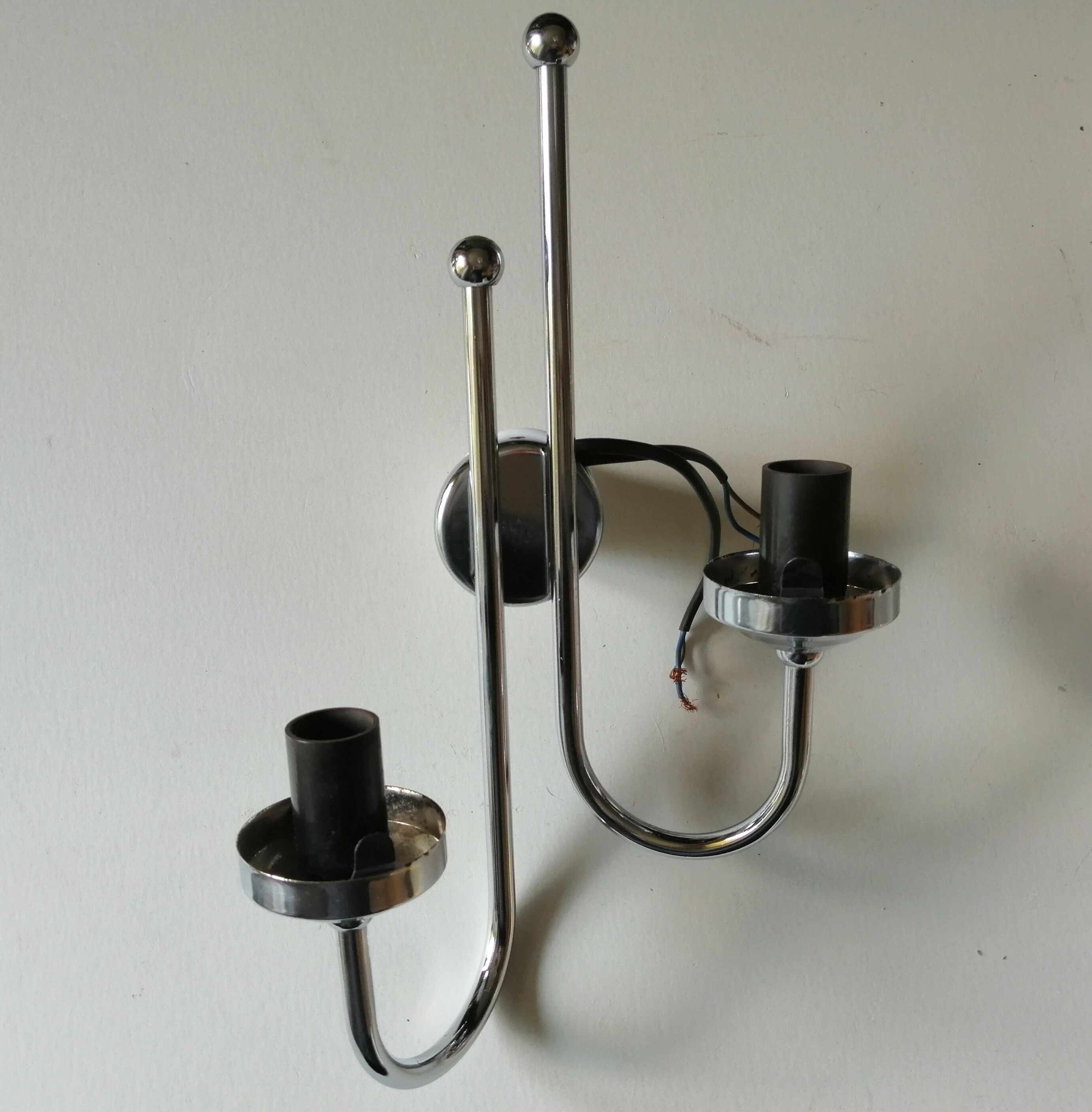 Double chrome and opaline 70 's slim design wall light