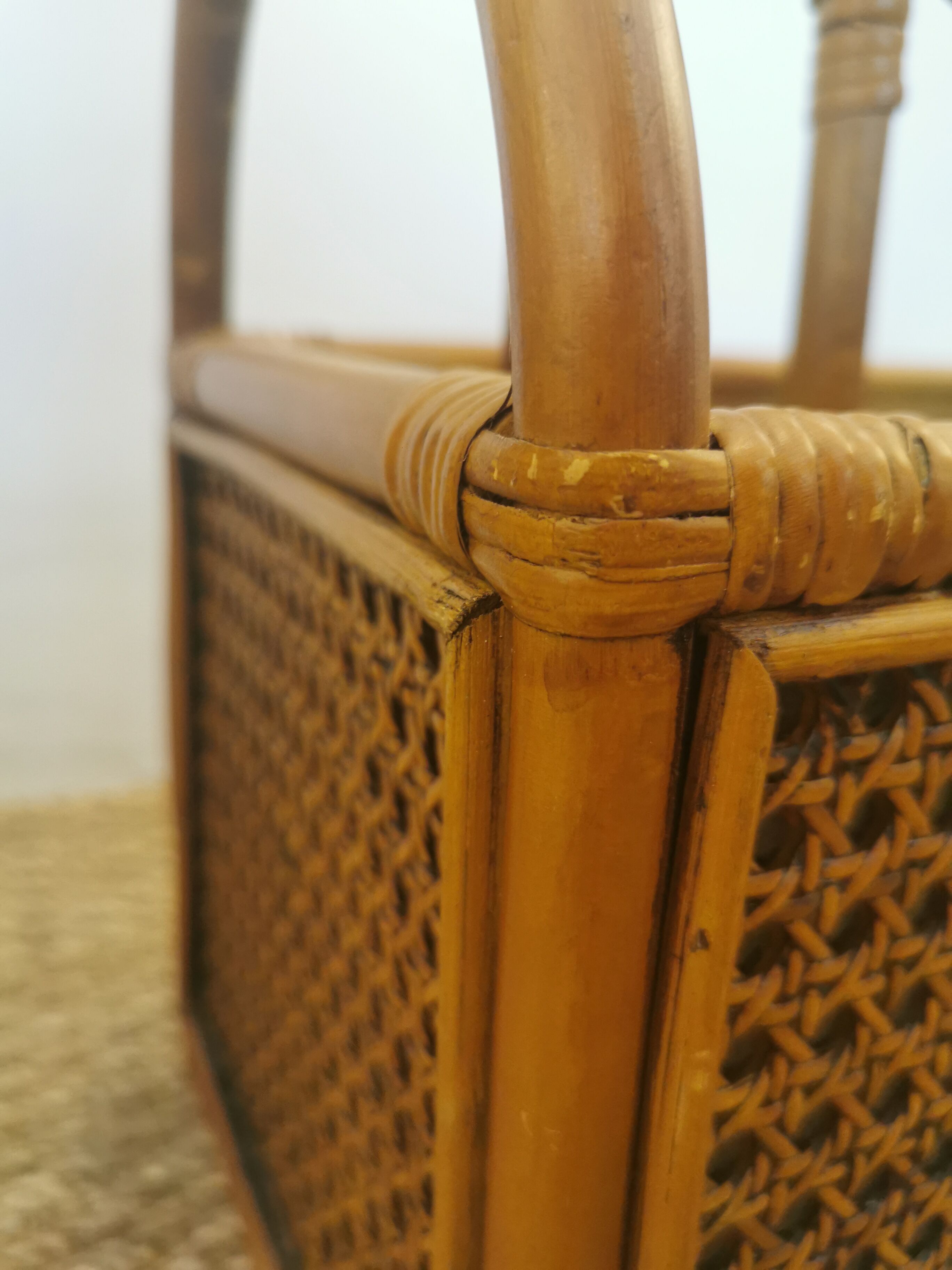 Vintage bamboo rattan and canning magazine holder