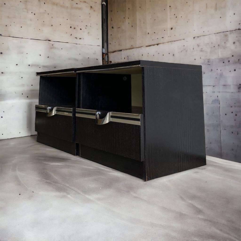 SET OF 2 VINTAGE BLACK BEDSIDE TABLES / MINI CABINETS