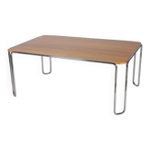 Table à manger Bauhaus, attribuée à R. Slezák, chrome, chêne poli, tchèque, années 1930