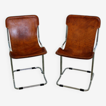 Paire de chaises vintage en cuir et chrome Calla designer Antonio Ari Colombo pour Arflex Italie 196