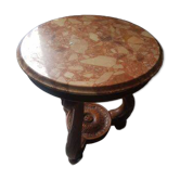 Petit guéridon ancien bois sculpté avec plateau marbre rose – Table d’appoint