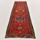 3x12 Wine Red Geometric Vintage Runner Rug, 99x352Cm