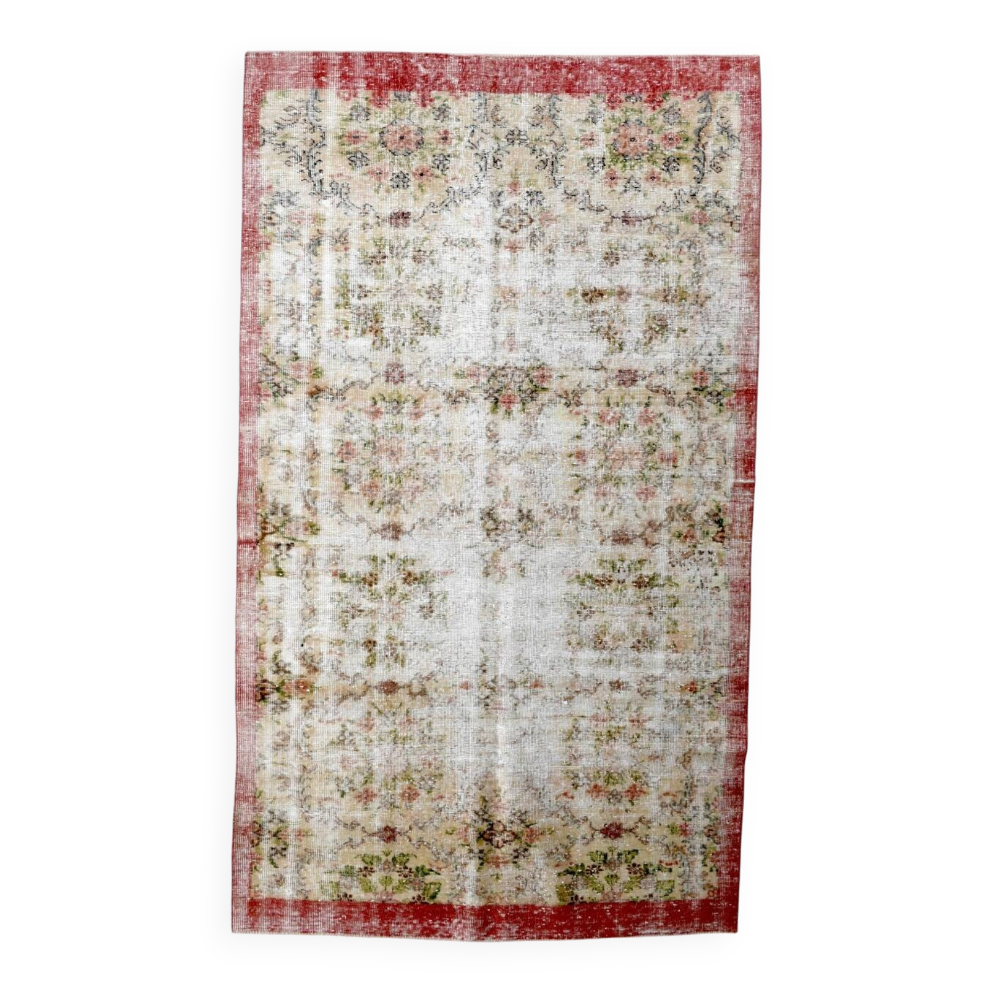 5x8 Pale Red & Cream Floral Pattern Vintage Rug, 144x250Cm