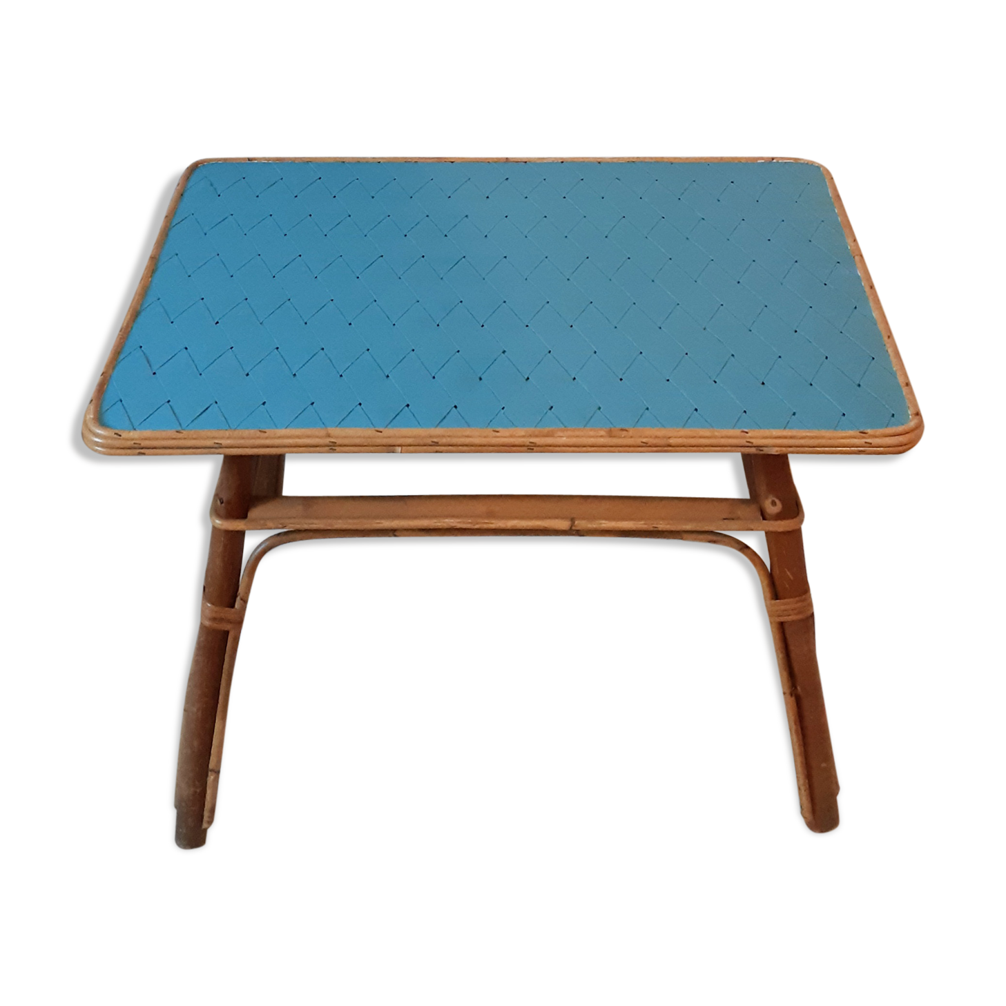 Coffee table in blue rattan