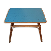Coffee table in blue rattan