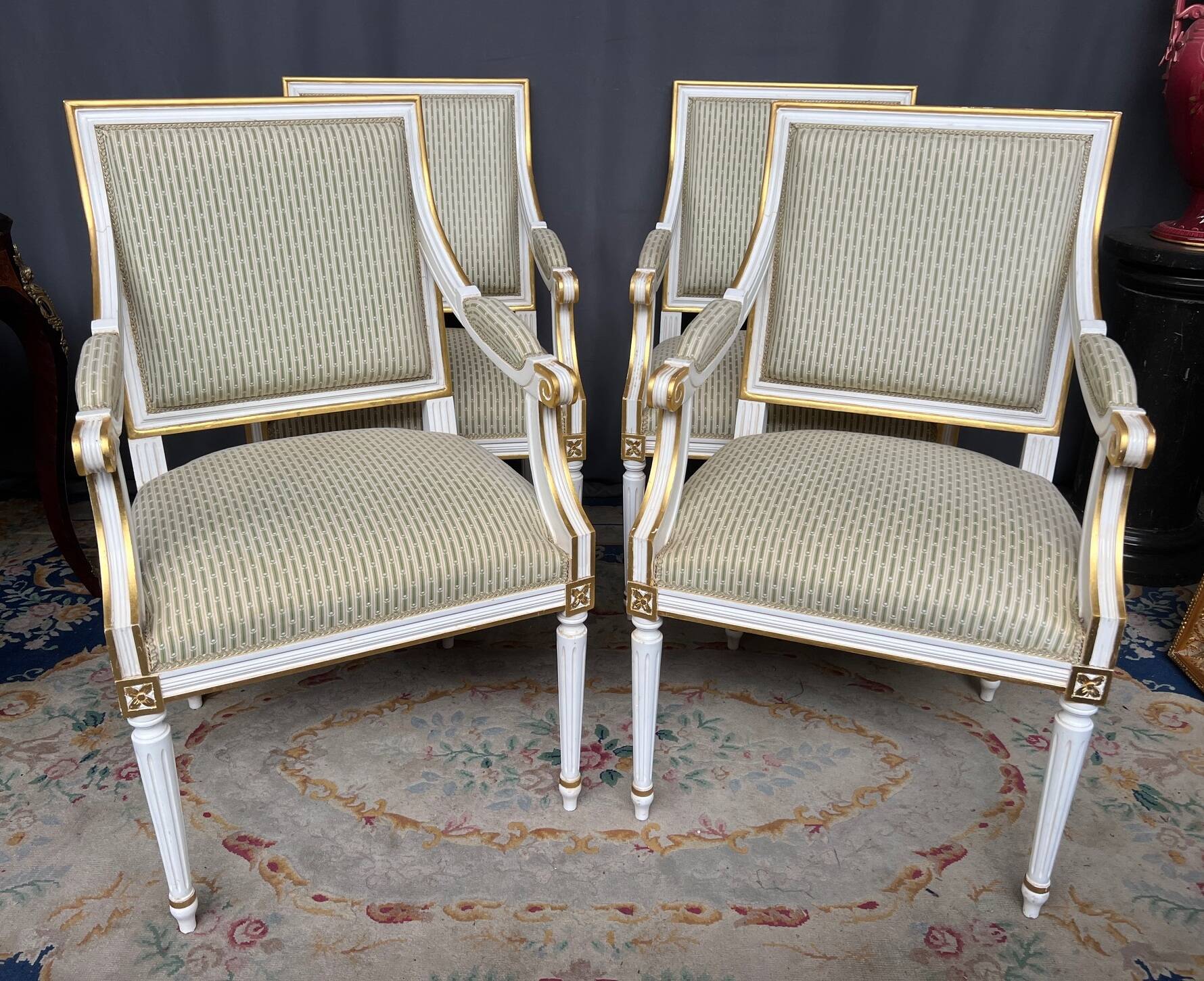 Set of four classic Louis XVI armchairs. Solid wood.