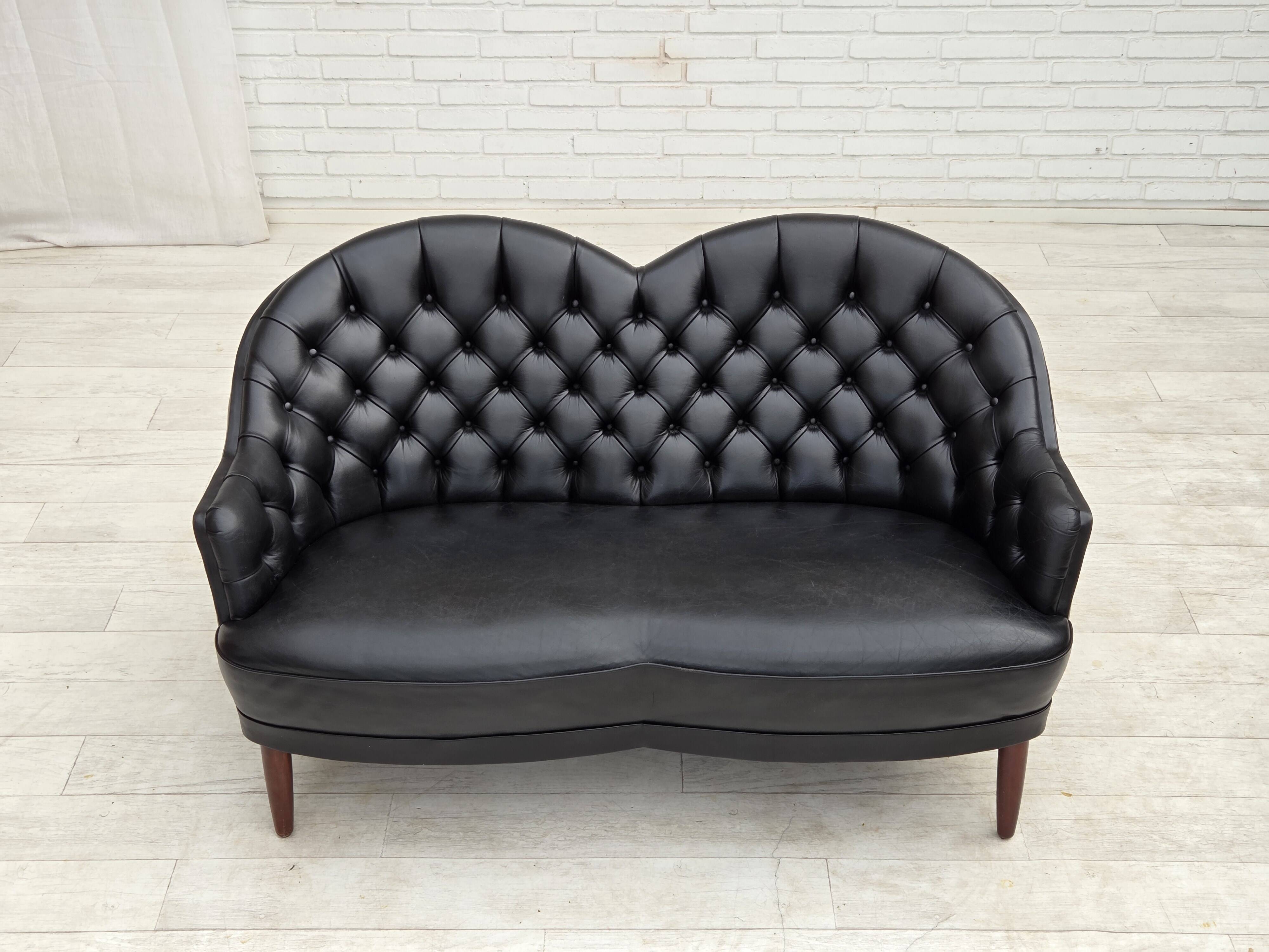 1960s, Scandinavian sofa in black furniture leather.