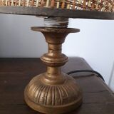 Very original vintage metal lamp with its caned lampshade