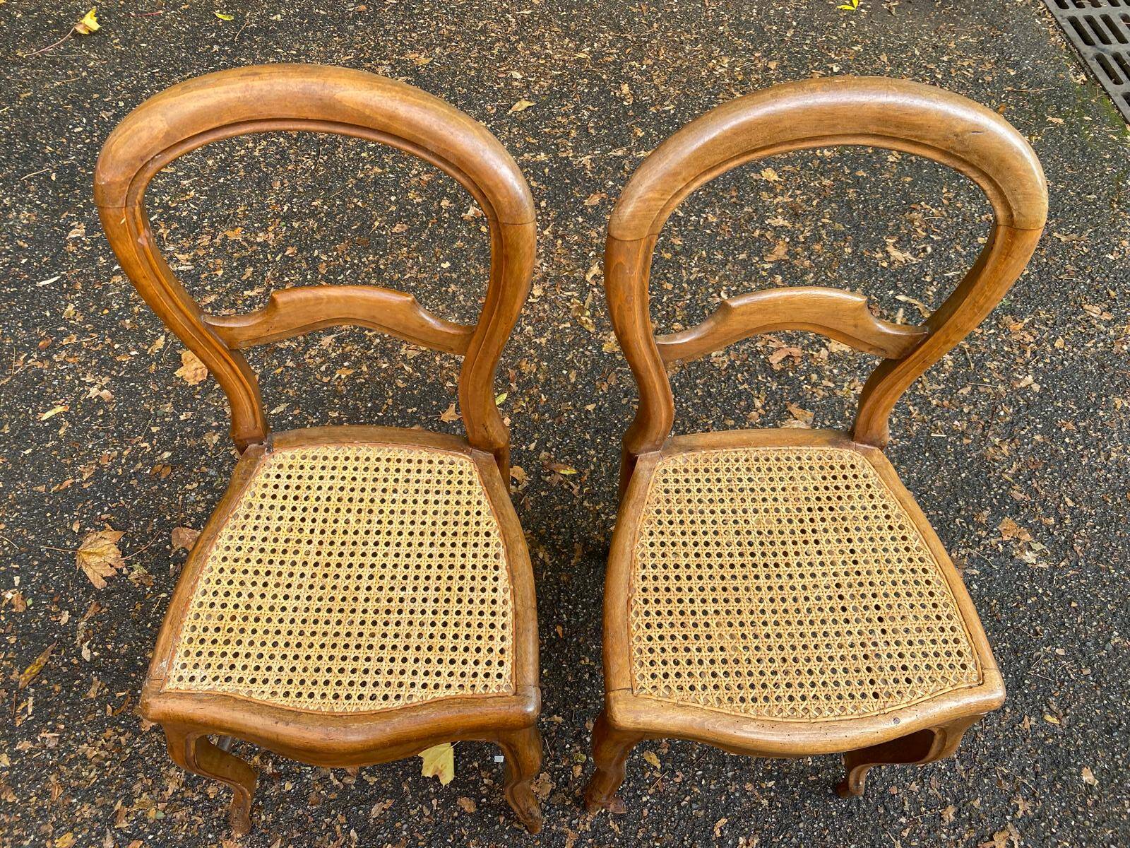 2 Louis Philippe caned chairs in solid wood from the 20th century