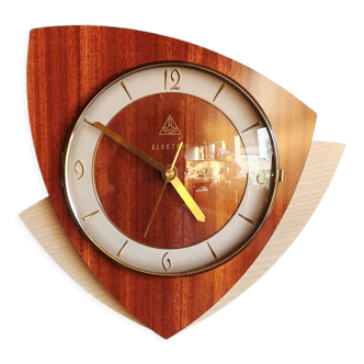 Vintage formica clock silent wall clock asymmetrical "DAM Electric beige wood"