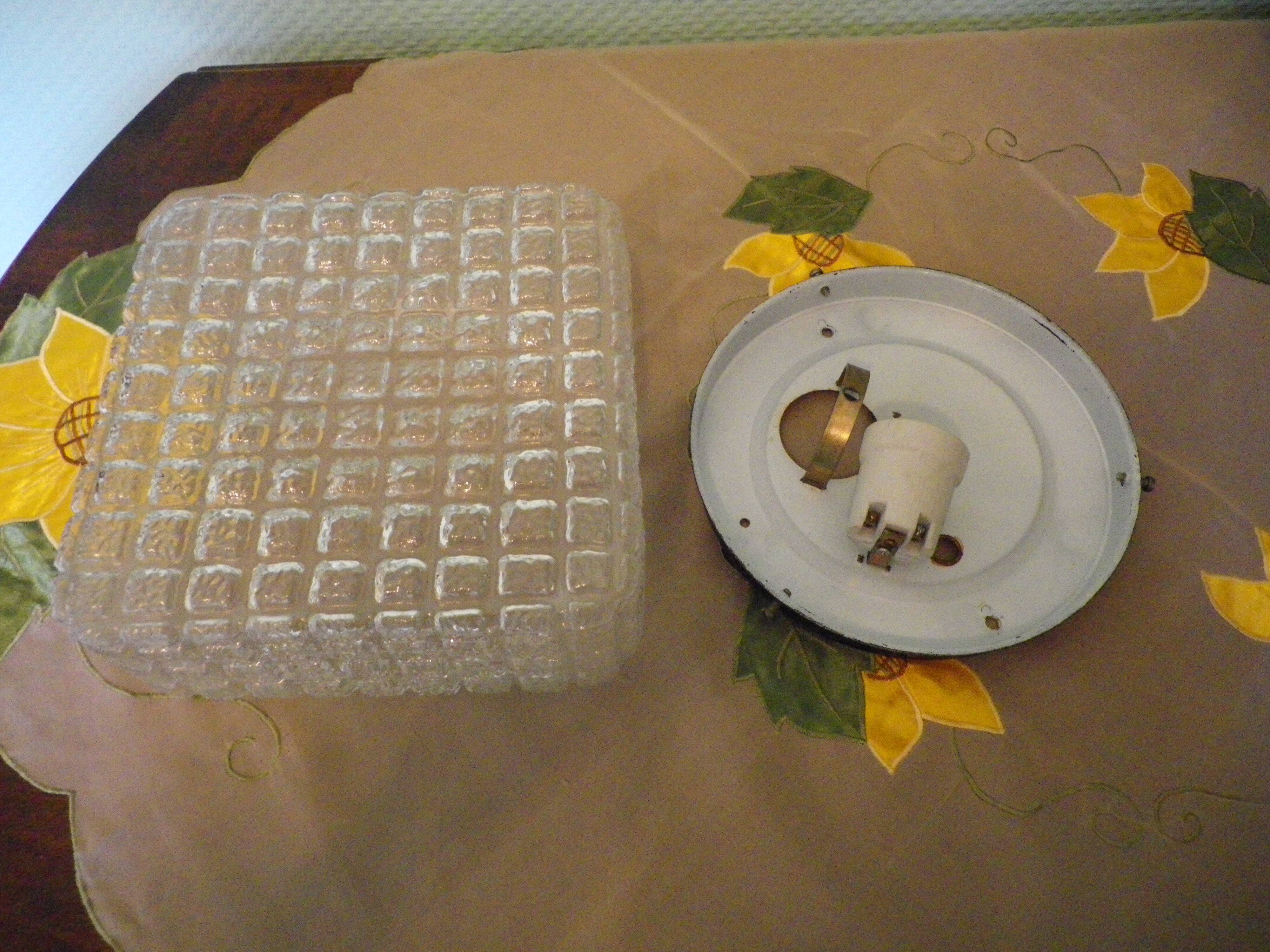 Pressed glass ceiling light, porcelain socket