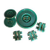 green ceramic trivet/bottle coaster/knife holder set