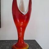 Designer vase in the shape of a tulip from the 70s, orange red blown glass, Dragan Drobnjak