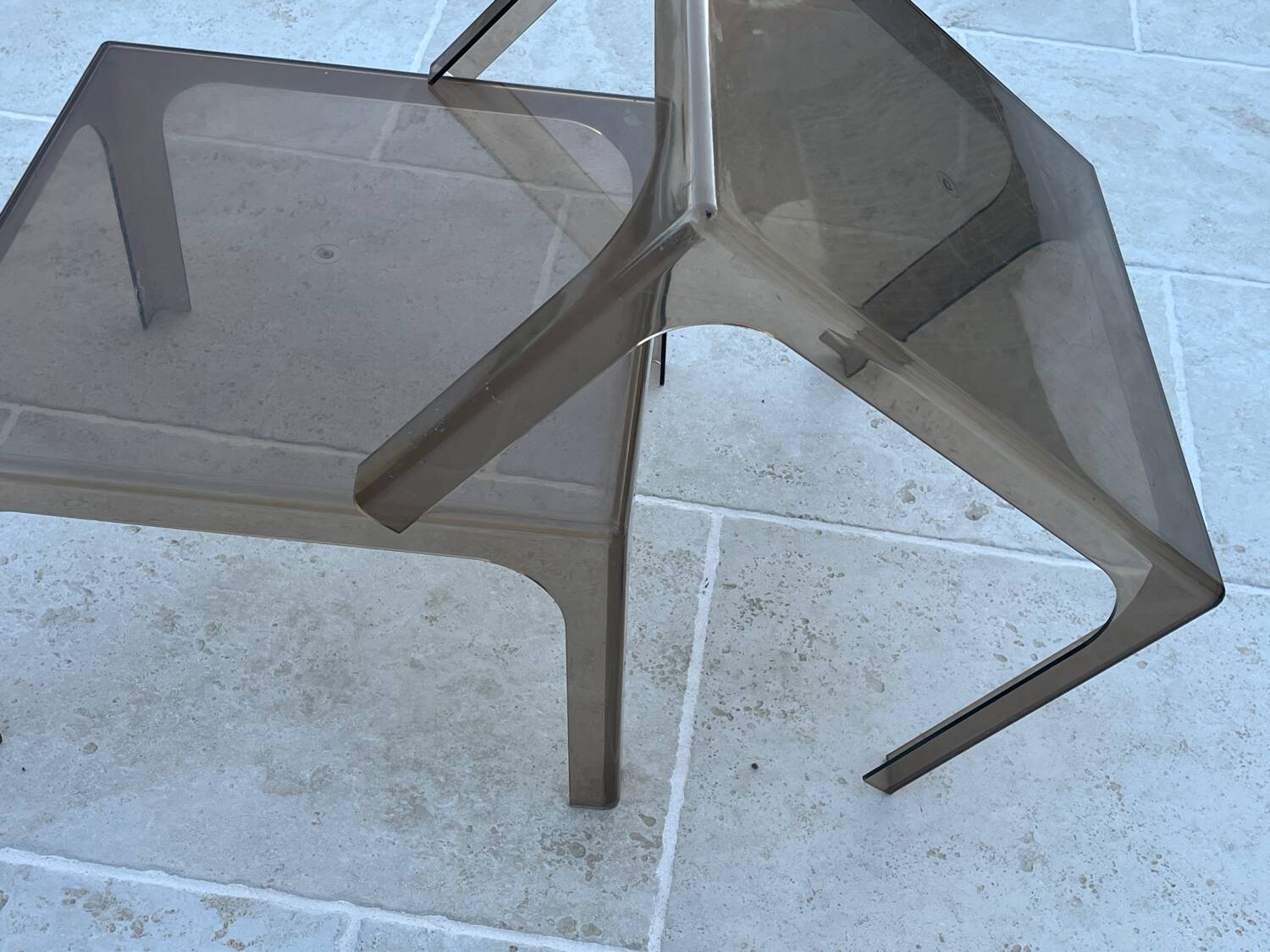 Pair of smoked plexiglass coffee tables 1970 side tables