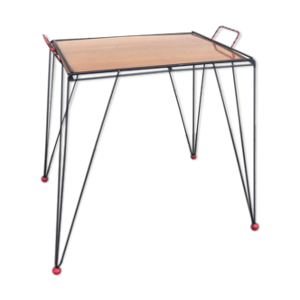 Wooden side table Eiffel metal feet 1950s