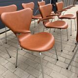 10x armchairs with arms, series 7 Butterfly Fritz Hansen by Arne Jacobsen in Cognac leather, in perfect condition.