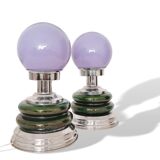 Pair mid century Portuguese ceramic and glass table lamps