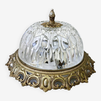 Plafonnier Globe Lampe Ancien En Verre Cerclage Doré 2 Ampoules A Vis