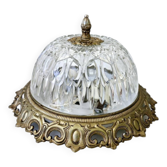 Globe Ceiling Light Old Glass Lamp Golden Frame 2 Screw Bulbs