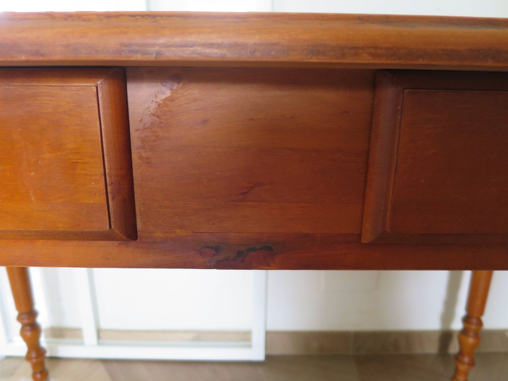 Minister's desk style L. Philippe – 2 drawers – cherry wood – faux leather desk mat