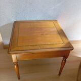Table basse carrée merisier avec marqueterie, vers 1950